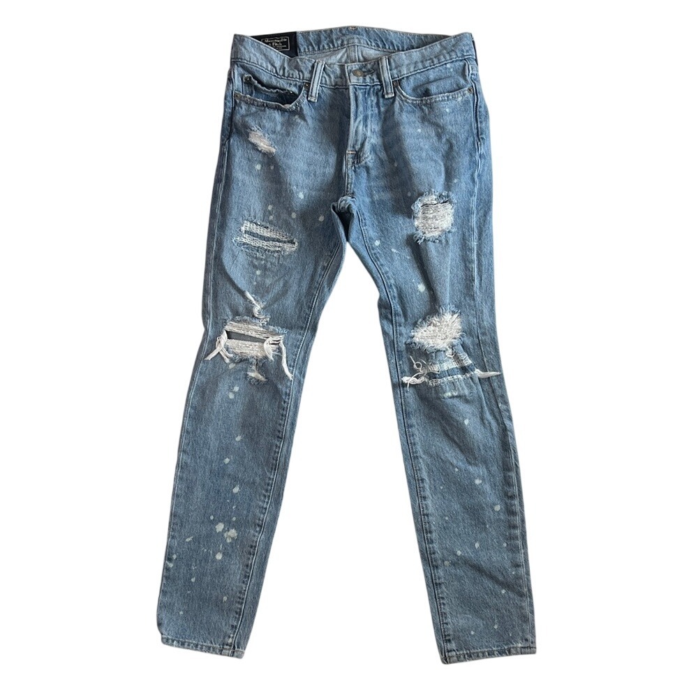 Abercrombie and Fitch Distressed Paint Light Blue Men's‎ Jeans 28